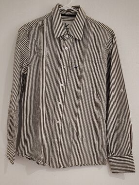 Men's Striped Brown & White Long-Sleeve Button-Down Shirt
